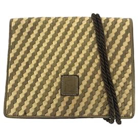 Fendi-Fendi Leather FF Logo Woven Shoulder Bag-Golden