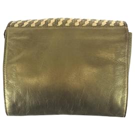 Fendi-Fendi Leather FF Logo Woven Shoulder Bag-Golden