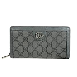 Gucci-Gucci Zip Around Wallet Ophidia Long GG Supreme Canvas-Brown,Black