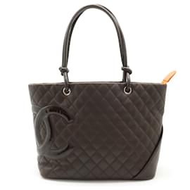 Chanel-Chanel Cambon Line Coco Mark Large Tote Shoulder Bag-Orange,Dark brown