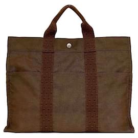 Hermès-Hermes MM Brown Air Line Canvas Tote Bag-Brown