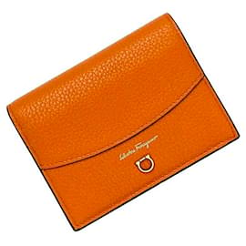 Salvatore Ferragamo-Salvatore Ferragamo Orange Leather Bi-fold Wallet-Orange