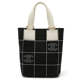 Chanel-Chanel Chocolate Bar Coco Mark Handbag Tote Bag-Black,Cream