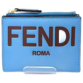 Fendi-Fendi Roma Bi-fold Wallet in Blue Leather-Blue