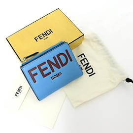 Fendi-Fendi Roma Bi-fold Wallet in Blue Leather-Blue