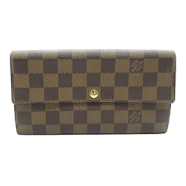 Louis Vuitton-Carteira Bi-fold Sarah Louis Vuitton-Marrom,Damier ebene