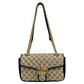 Gucci-Bolsa de Ombro Gucci GG Marmont-Preto,Bege