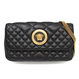 Versace-Bolsa de ombro de couro para mulheres com acolchoamento Medusa da Versace-Preto