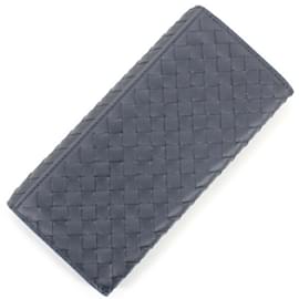 Bottega Veneta-Bottega Veneta Navy Intrecciato Leather Long Bill Wallet-Navy blue