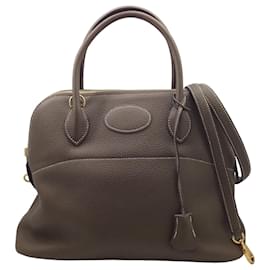 Hermès-Hermes Bolide 31 Handbag in Etoupe Gray-Brown,Taupe