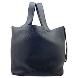 Hermès-Sac à main Hermes Picotin MM en cuir Taurillon Clemence noir-Noir