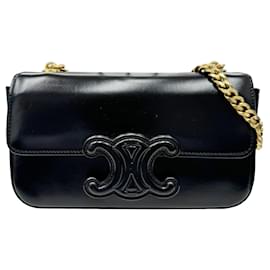 Céline-Bolsa de Ombro Celine Chain em Couro de Bezerro Preto-Preto