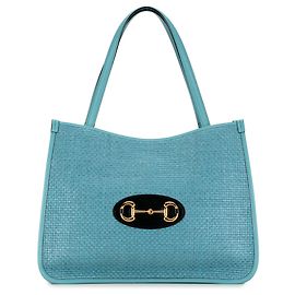 Gucci Blau Mittel Stroh Horsebit 1955 Tote Blau Hellblau