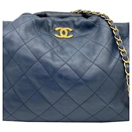 Chanel-Chanel Chain Shoulder Leather Bag-Black,Navy blue