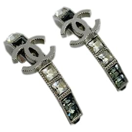 Chanel-Chanel Rhinestone Silver Stud Earrings-Silvery