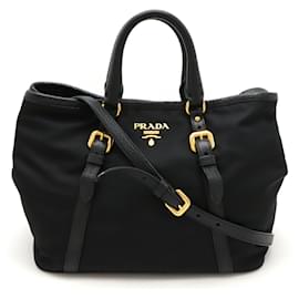 Prada-Prada Black Nylon and Leather Tote Bag-Black