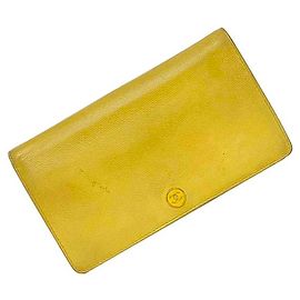 Chanel Yellow Leather Bi-fold Long Wallet Yellow
