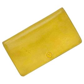 Chanel-Chanel Yellow Leather Bi-fold Long Wallet-Yellow