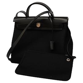 Hermès-Sac à main Hermes Airbag Zip PM B Stamp Toile Militaire Noir-Noir