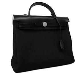 Hermès-Hermes Handbag Airbag Zip PM B Stamp Toile Military Black-Black