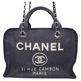 Chanel-Chanel Deauville Coco Mark Canvas Handbag-Navy blue