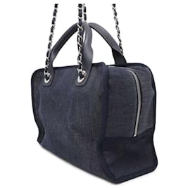 Chanel-Chanel Deauville Coco Mark Canvas Handbag-Navy blue