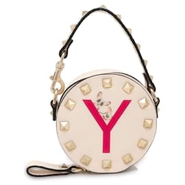 Valentino Garavani-Valentino Garavani Rockstud Round Leather Pouch-Cream