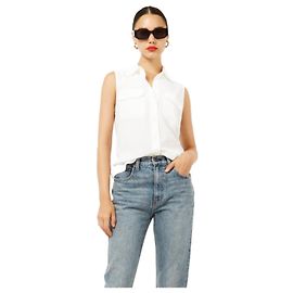 Equipment Sleeveless Slim Signature Silk Top White