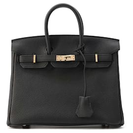 Hermès-Sac à main Hermès Birkin 25 Noir Rose-Noir