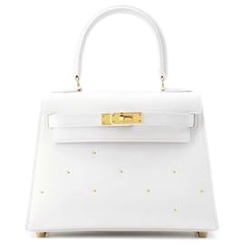 Hermès-Sac à main Hermes Kelly avec couture extérieure-Blanc