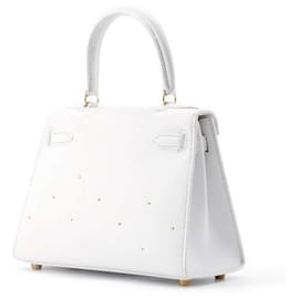 Hermès-Sac à main Hermes Kelly avec couture extérieure-Blanc