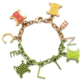 Céline-Celine Triomphe Rhinestone Charm Bracelet-Golden
