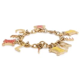 Céline-Celine Triomphe Rhinestone Charm Bracelet-Golden
