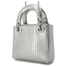 Christian Dior-Christian Dior Handbag Lady Micro Cannage 2way Shoulder Bag-Silvery