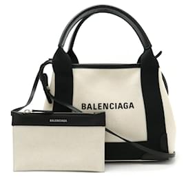 Balenciaga-Balenciaga Navy Cabas XS Handbag-Black,Cream