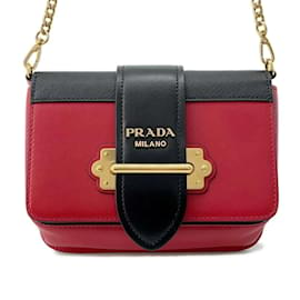 Prada-Prada Chain Shoulder Bag-Black,Red