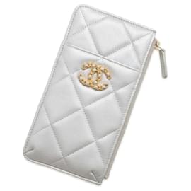 Chanel-Chanel Lambskin Card Case-Silvery