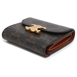 Céline-Celine Tri-fold Wallet Small Triomphe-Brown,Black