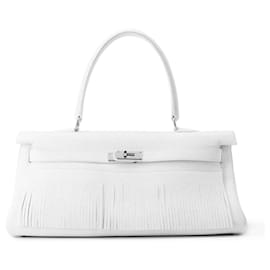 Hermès-Hermes Kelly Shoulder Bag in White Taurillon Clemence-White