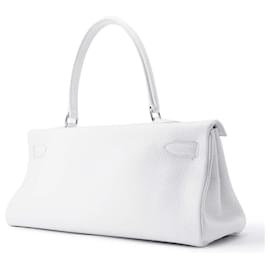 Hermès-Hermes Kelly Shoulder Bag in White Taurillon Clemence-White