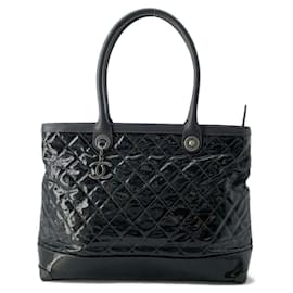 Chanel-Chanel Black Patent Leather Tote Bag-Black