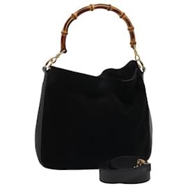 Gucci-GUCCI Bamboo Hand Bag Suede 2way Black Auth 81045-Black