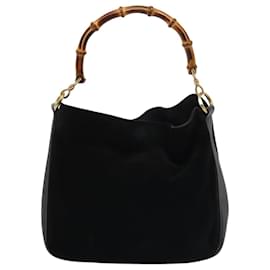 Gucci-GUCCI Bamboo Hand Bag Suede 2way Black Auth 81045-Black