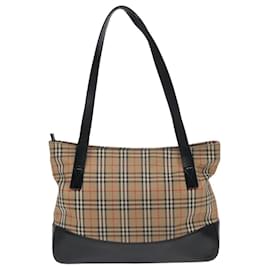 Burberry-BURBERRY Nova Check Tote Bag Canvas Beige Black Auth ac3130-Black,Beige