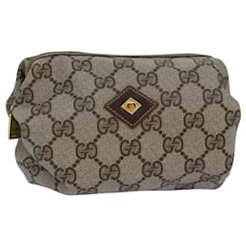 Gucci-GUCCI GG Supreme Pouch PVC Leather Beige Auth yk13742-Beige