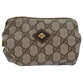 Gucci-GUCCI GG Supreme Pouch PVC Leather Beige Auth yk13742-Beige