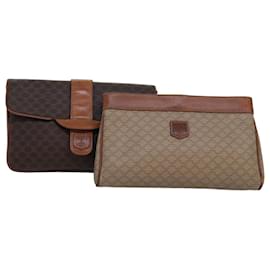 Céline-CELINE Macadam Canvas Clutch Bag PVC Leather 2Set Brown Beige Auth fm3569-Brown,Beige