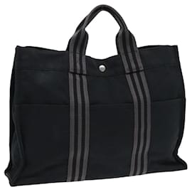 Hermès-HERMES Fourre Tout MM Sac à Main Toile Noir Auth ti1844-Noir