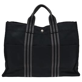 Hermès-HERMES Fourre Tout MM Hand Bag Canvas Black Auth ti1844-Black