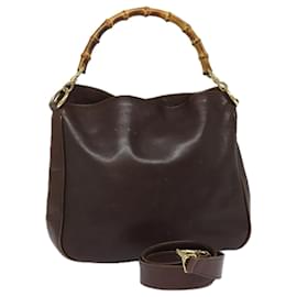 Gucci-GUCCI Bamboo Shoulder Bag Leather 2way Brown 001 0166 1638 Auth 82704-Brown